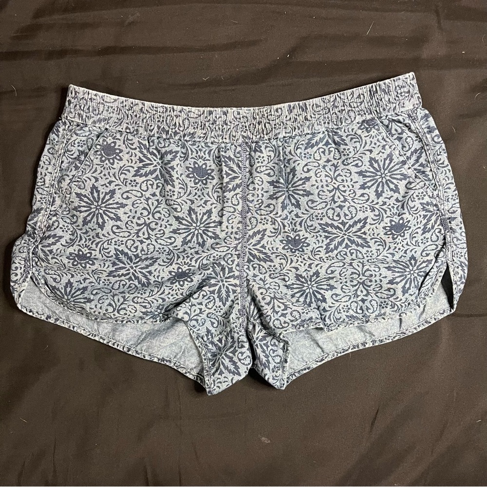 J. Crew Shorts Womens M Blue Floral Print Elastic Waist Pockets Casual Beach